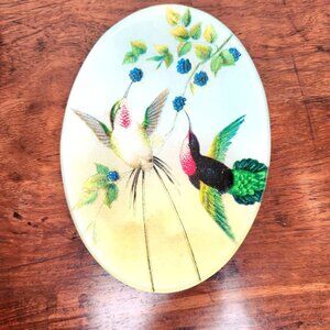 John Derian Hummingbird Plate 5x7 Glass Decoupage Tray Bird Dish